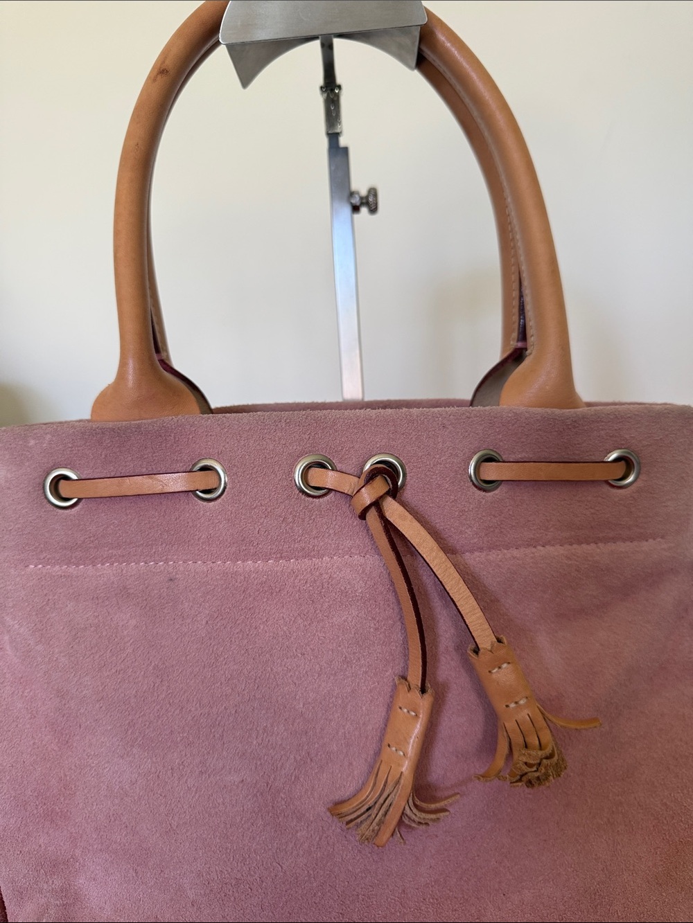 Dooney & Bourke Dusty Rose Suede Tote with Tan Leather Trim - Picture 2 of 16